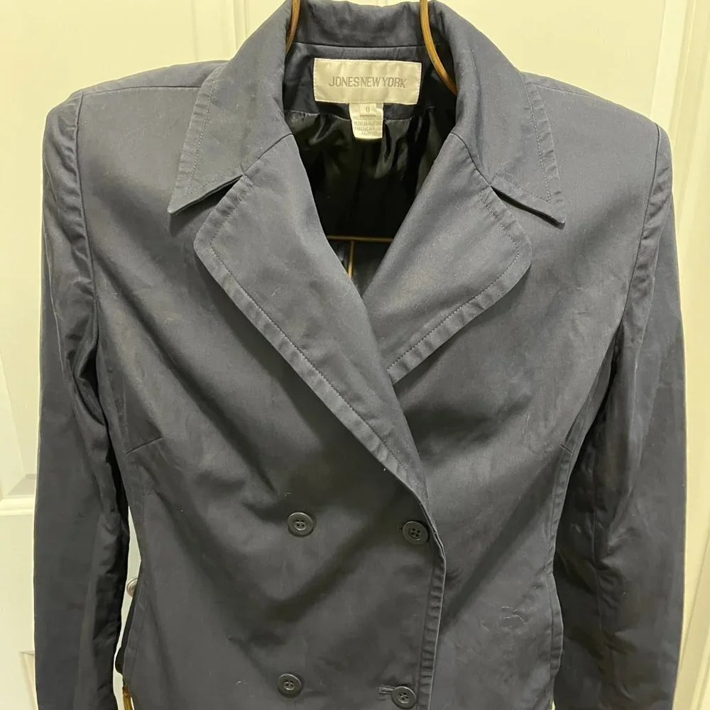 JONES New York suit jacket 8 navy double breasted fully lined women. - Picture 1 of 8